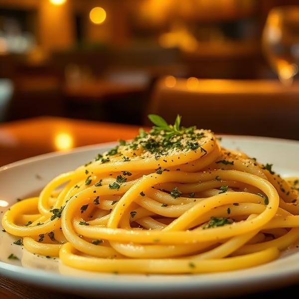 Close up of a warm plate of pasta