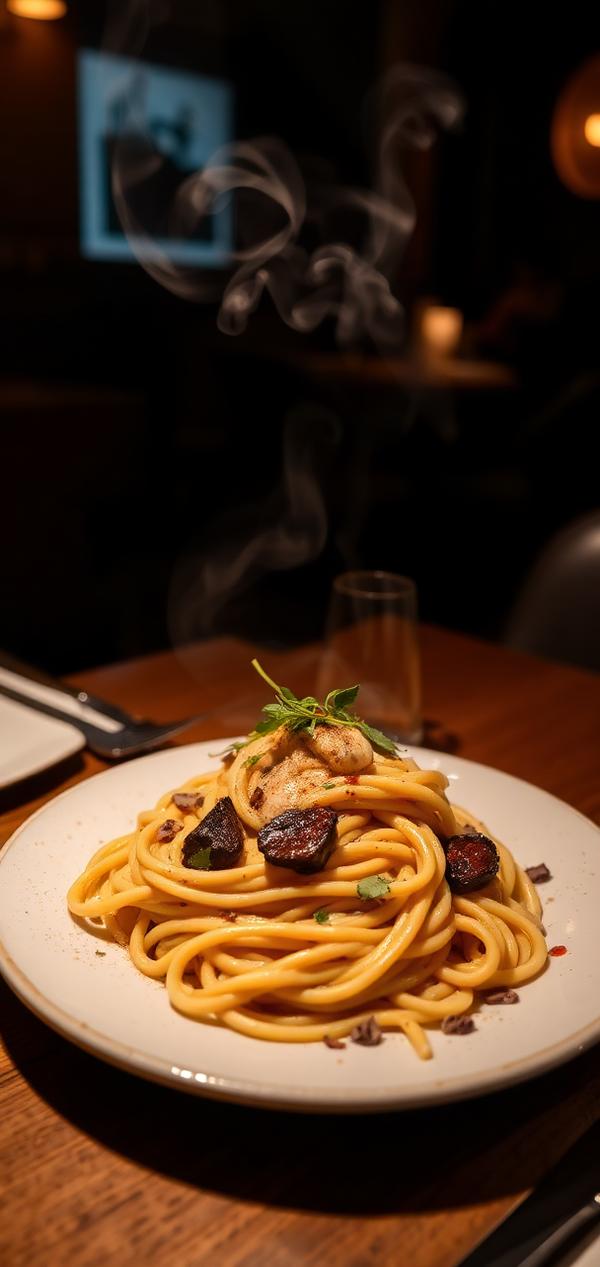 A plated truffle linguine dish shared on SnapYummy